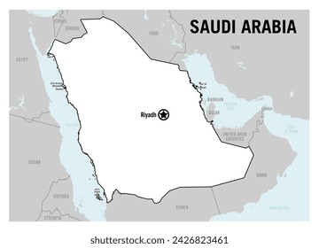 Saudi Arabia country white basic political map. Detailed vector illustration.