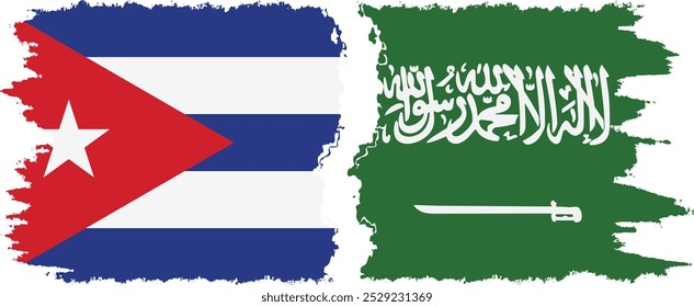 Saudi Arabia and  Cuba grunge flags connection, vector