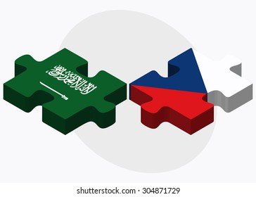 Saudi Arabia and Czech Republic Flags in puzzle isolated on white background