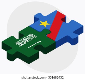 Saudi Arabia and Democratic Republic Congo Flags in puzzle isolated on white background