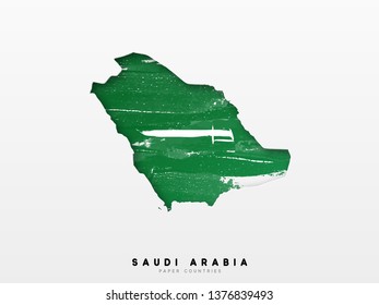 Saudi Arabia detailed map with flag of country. Painted in watercolor paint colors in the national flag.