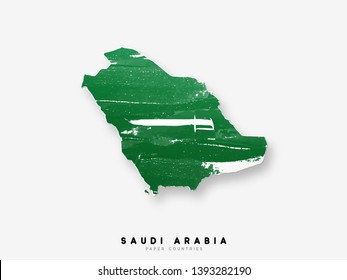 Saudi Arabia detailed map with flag of country. Painted in watercolor paint colors in the national flag.