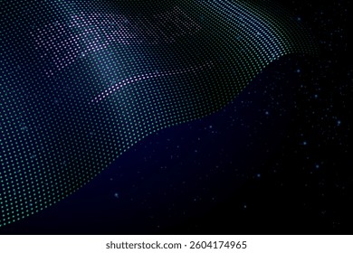 Saudi Arabia digital flag made of dots, waving over a starry dark background