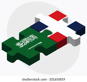 Saudi Arabia and Dominican Republic Flags in puzzle isolated on white background