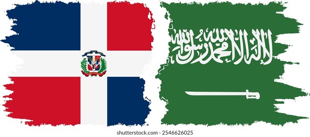 Saudi Arabia and Dominican Republic grunge flags connection, vector