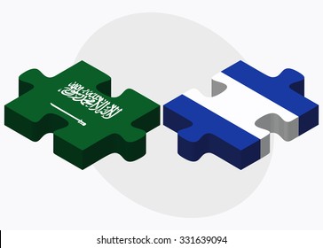 Saudi Arabia and El Salvador Flags in puzzle isolated on white background