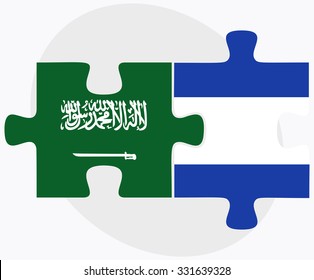 Saudi Arabia and El Salvador Flags in puzzle isolated on white background