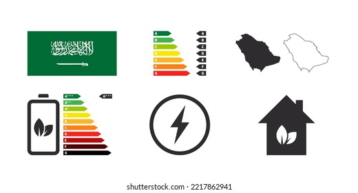 Saudi Arabia energy efficiency badges. Energy Performance icons. Energy rating chart. Vector illustration