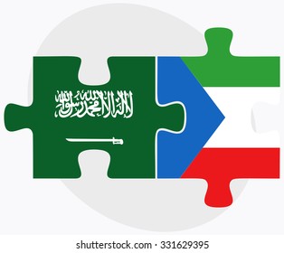 Saudi Arabia and Equatorial Guinea Flags in puzzle isolated on white background
