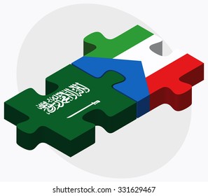 Saudi Arabia and Equatorial Guinea Flags in puzzle isolated on white background