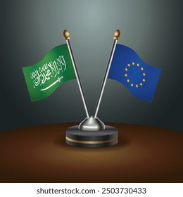 Saudi Arabia - European Union Cooperation Flag, Dark gradient color Background