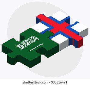 Saudi Arabia and Faroe Islands Flags in puzzle isolated on white background