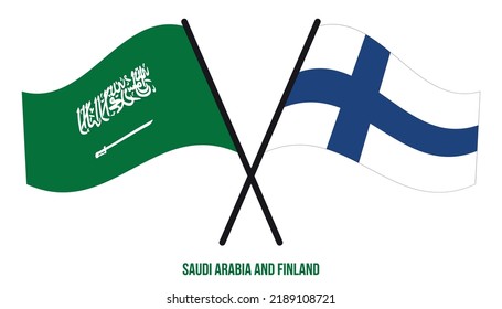 Saudi Arabia and Finland Flags Crossed And Waving Flat Style. Official Proportion. Correct Colors.
