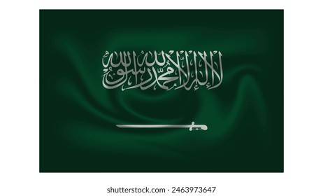 Ilustración de efecto ondulado de tela de seda 3d de la bandera de Arabia Saudita, aislado sobre fondo blanco. Ilustración vectorial, diseño, Anuncio.