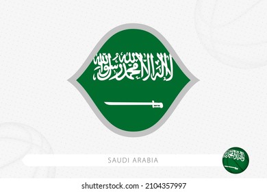 Saudi Arabia flag for basketball competition on gray basketball background. Sports vector illustration.
