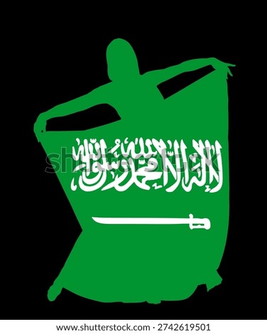 Saudi Arabia flag belly dancer woman vector silhouette illustration isolated. Traditional Arab entertainment oriental dance sensual move erotic lady. Middle east culture. Harem amusement Arabic orient