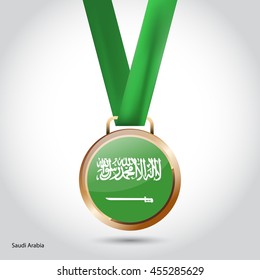 Saudi Arabia Flag in Bronze Medal. Vector Illustration. RIO Olympic Game Bronze Medal. Vector Illustration