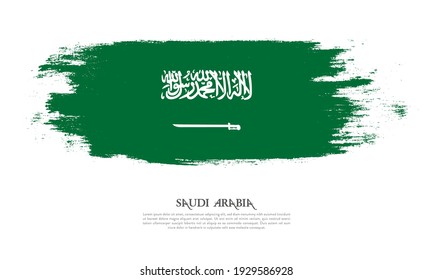 Concepto de pincel de bandera de Arabia Saudita. Bandera de Arabia Saudita color crudo estilo bandera fondo