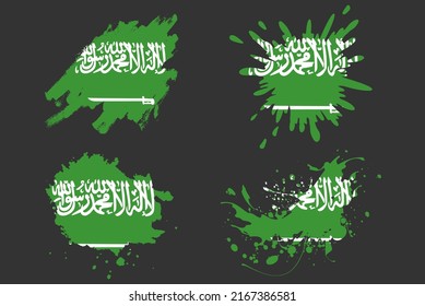 Saudi Arabia flag brush splash vector set, country logo asset, paint grunge illustration concept, Saudi Arabia flag brush stroke grunge effect, water splash mask, creative country flag logo idea