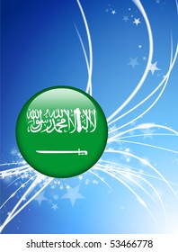 Saudi Arabia Flag Button on Abstract Light Background Original Illustration