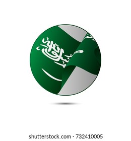 Saudi Arabia flag button with shadow on a white background. Vector illustration.
