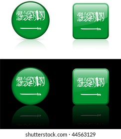 Flaggenknöpfe Saudi-Arabiens auf weißem und schwarzem Hintergrund Original-Vektorgrafik AI8-kompatibel