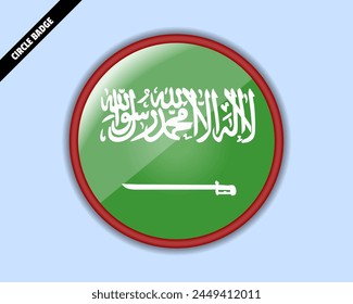 Insignia del círculo de la bandera de Arabia Saudita, diseño del Vector, emblema oval de Arabia Saudita, signo redondeado con reflexión, patriotismo y concepto de comercio, logotipo con la bandera del país