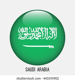 Saudi Arabia flag in circle shape. Transparent,glossy,glass button