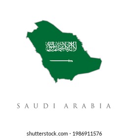 Saudi Arabia Flag and Coat of Arms with Arabic text. Translation: There is no god but Allah and Muhammad is his prophet; Kingdom of Saudi Arabia.