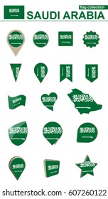 Saudi Arabia Flag Collection. Big set for design. Vector Illustration.