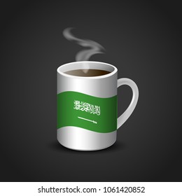 Saudi Arabia flag design with cup of coffee 