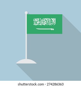 Saudi Arabia flag with flagpole flat icon with long shadow. Vector illustration EPS10