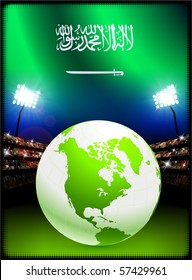 Saudi Arabia Flag with Globe on Stadium Background Original Illustration