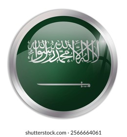 Saudi Arabia flag - glossy circle button displays a colorful flag representing a country cultural identity and heritage. The essence of national pride and unity.