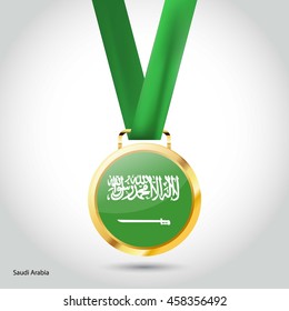 Saudi Arabia Flag in gold Medal. Vector Illustration. RIO Olympic Game gold Medal. Vector Illustration