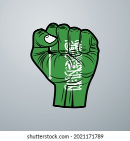 Saudi Arabia Flag with Hand Design isolated on white background. Vector illustration