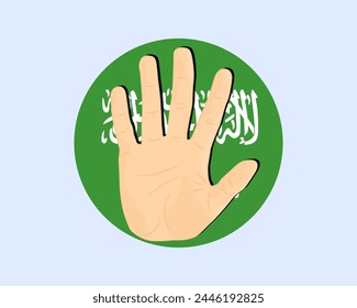 Saudi-Arabien-Fahne mit Handstopp-Schild, Protest- und Menschenrechtsidee, Vektorgrafik-Design, Protest in Saudi-Arabien, Einschränkung oder verbotenes Emblem, Verletzung der Meinungsfreiheit, Krieg beenden