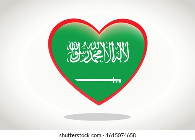 Saudi Arabia Flag in Heart Shape. Heart 3d Flag of Saudi Arabia, Saudi Arabia flag template design.