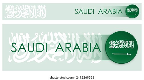 Saudi-Arabien markiert Horizontalen Web Banner im modernen Neomorphismus-Stil. Webseite Saudi-Arabien Country Header Button für mobile Anwendungen oder Internetseiten. Vektorgrafik