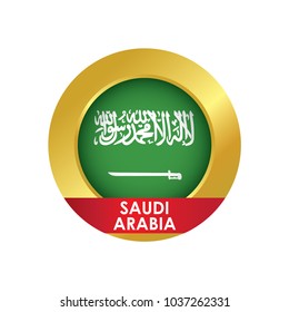 Saudi Arabia flag Icon button with golden circle, vector illustration