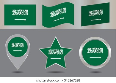 Saudi Arabia flag icon set.Saudi Arabian flag vector illustration.