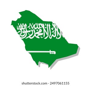 Saudi Arabia - Flag inscribed in the contour of the country. Vector illustration.