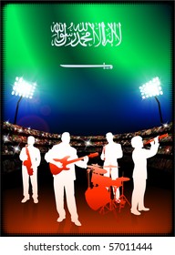 Saudi Arabia Flag with Live Music Band on Stadium Background Original Illustration