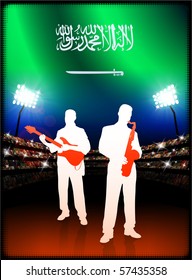 Saudi Arabia Flag with Live Music Band on Stadium Background Original Illustration