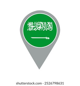 saudi arabia flag location pin, flag application, Flag on Location Pin, graphic design, map pointer, vector illustration.	