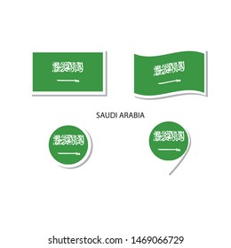 Saudi Arabia flag logo icon set, rectangle flat icons, circular shape, marker with flags.
