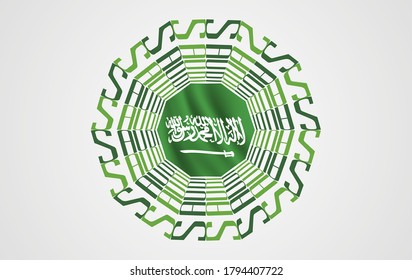 Saudi-Arabienflagge, Mandala mit gerundeter Flagge