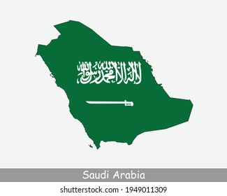 Saudi Arabia Flag Map. Map of the Kingdom of Saudi Arabia with the Saudi national flag isolated on a white background. Vector Illustration.