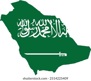 Bandera de Arabia Saudita en el mapa, Mapa de Arabia Saudita con la bandera, Mapa de Arabia Saudita, Mapa con la bandera, Bandera de la nación Arabia Saudita