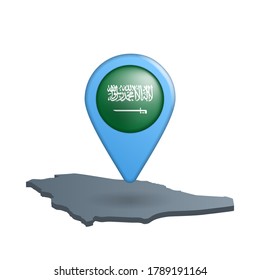 Saudi Arabia flag map pin on white